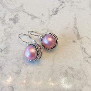 Sterling silver pink pearl earrings by Meran Indonesia, NWOT